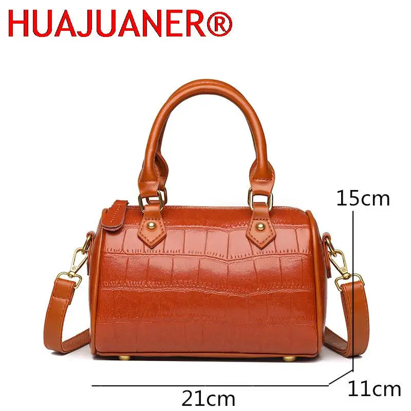 Stone Pattern Leather Handbag Vintage Women's Bag