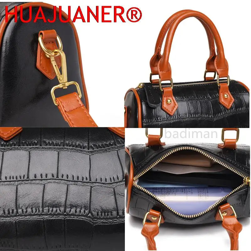 Stone Pattern Leather Handbag Vintage Women's Bag