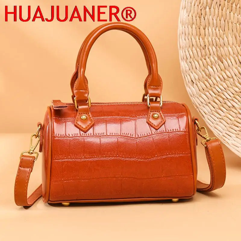 Stone Pattern Leather Handbag Vintage Women's Bag