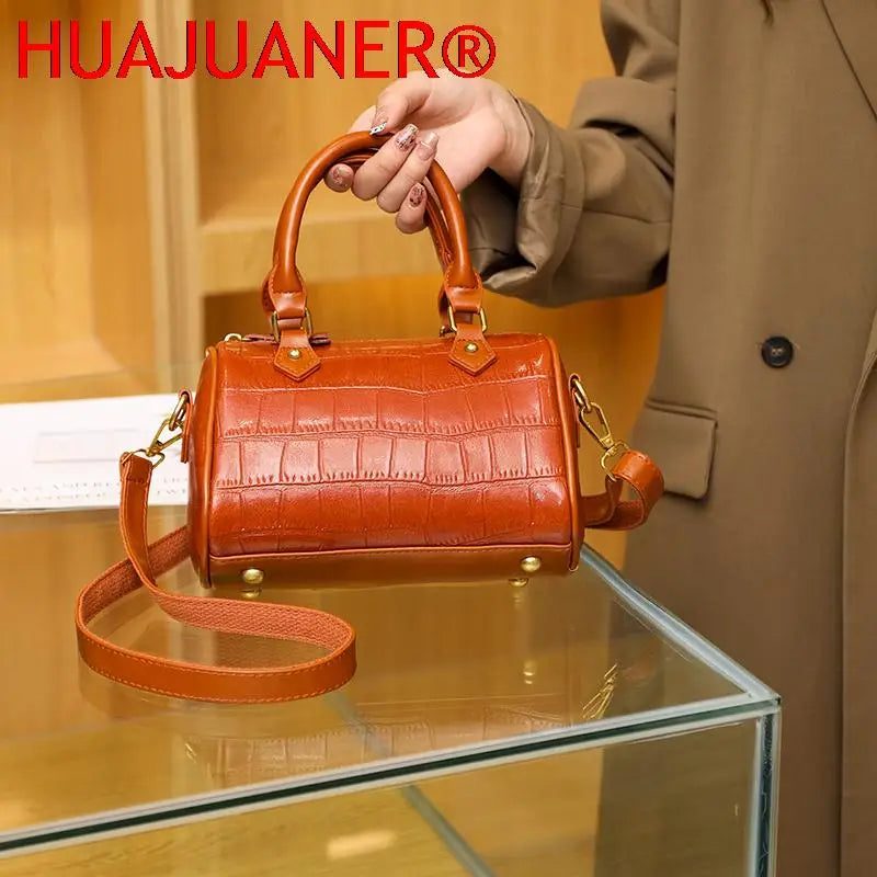 Stone Pattern Leather Handbag Vintage Women's Bag