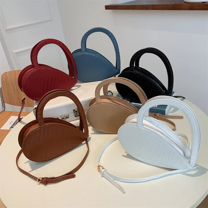 Stone Pattern Heart Bag Leather Crossbody Shoulder Bag