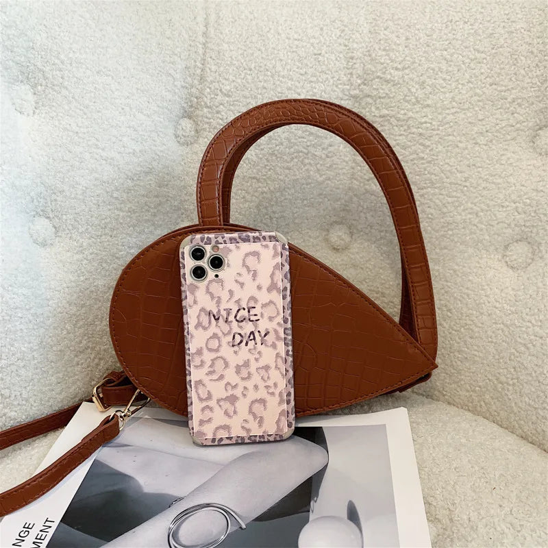 Stone Pattern Heart Bag Leather Crossbody Shoulder Bag