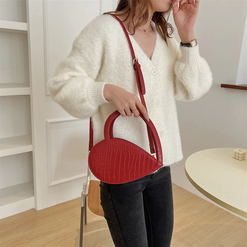 Stone Pattern Heart Bag Leather Crossbody Shoulder Bag