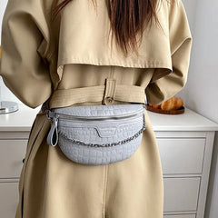 Stone Pattern Leather Chain Waist Bags Women Chest Bag Crossbody Bags