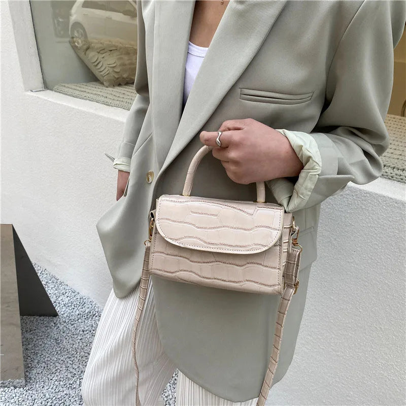 Stone Pattern Leather Mini Tote Handbag for Women
