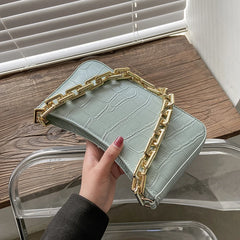 Stone Pattern PU Leather Armpit Bag with Chain Shoulder Strap