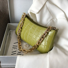 Stone Pattern PU Leather Armpit Bag with Chain Shoulder Strap