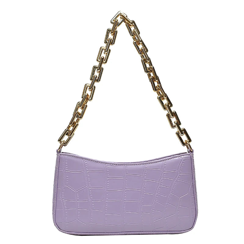Stone Pattern PU Leather Armpit Bag Chain Shoulder Handbags