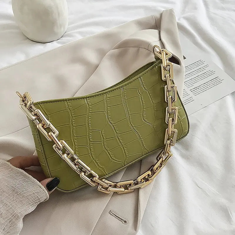 Stone Pattern PU Leather Armpit Bag For Women Solid Chain Shoulder Handbags