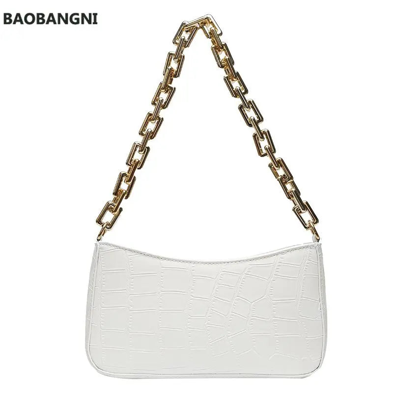 Stone Pattern PU Leather Armpit Bag For Women Solid Chain Shoulder Handbags