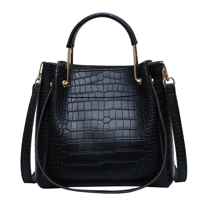 Stone Pattern PU Leather Bucket Bags Women Small Shoulder Messenger Bag