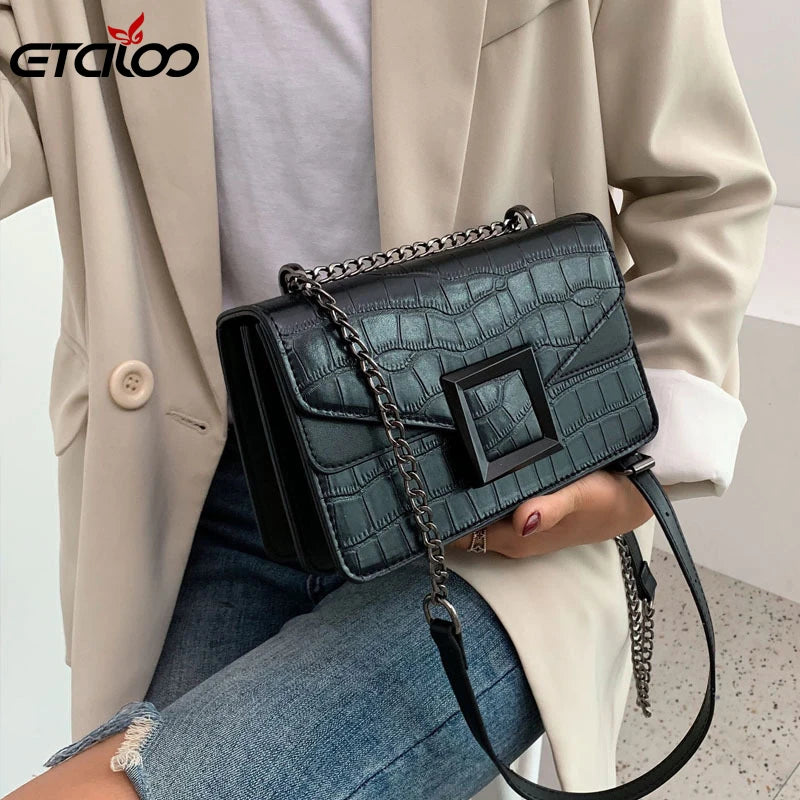 Stone Pattern PU Leather Crossbody Bags For Women Small Shoulder Messenger Bag