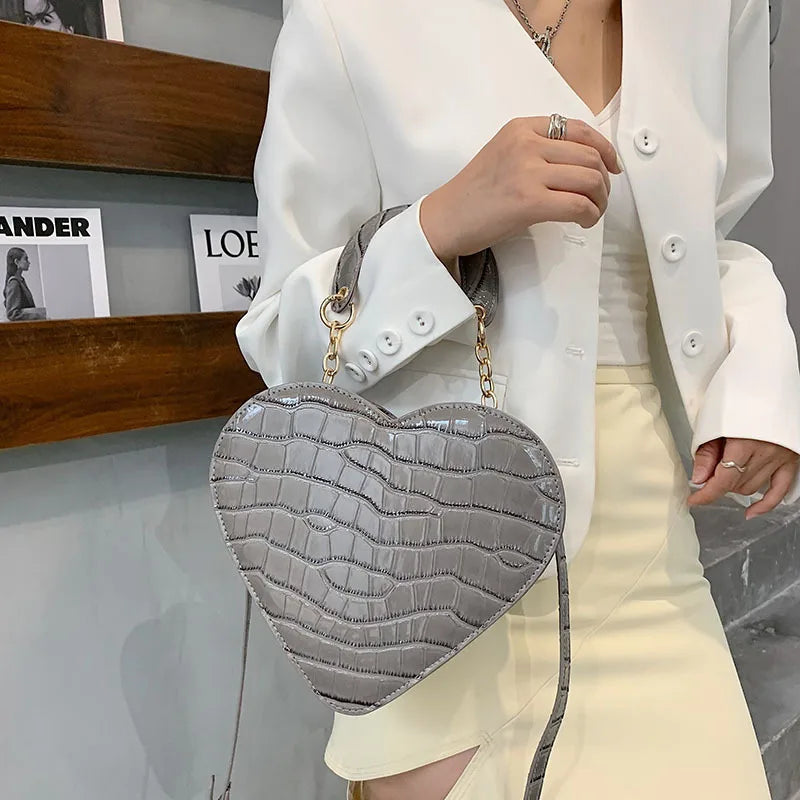 Stone Pattern Pu Handbag Heart-Shaped Shoulder Bag Chain Messenger