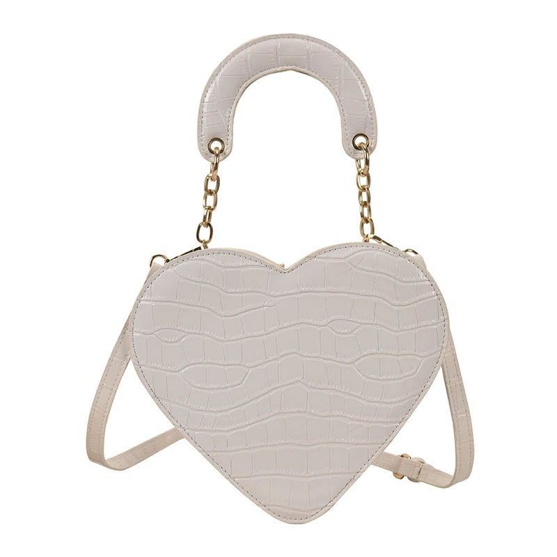 Stone Pattern Pu Handbag Heart-Shaped Shoulder Bag Chain Messenger