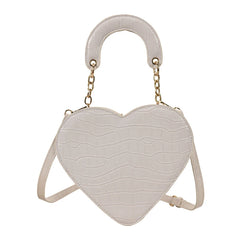 Stone Pattern Pu Handbag Heart-Shaped Shoulder Bag Chain Messenger