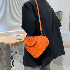 Stone Pattern Pu Handbag Heart-Shaped Shoulder Bag Chain Messenger