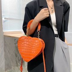 Stone Pattern Pu Handbag Heart-Shaped Shoulder Bag Chain Messenger