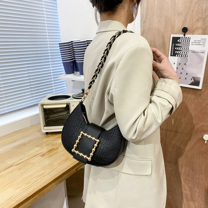 Stone Pattern Saddle Bag Women High PU Leather Handbag