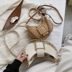 Stone Pattern Saddle Bag Women High PU Leather Handbag