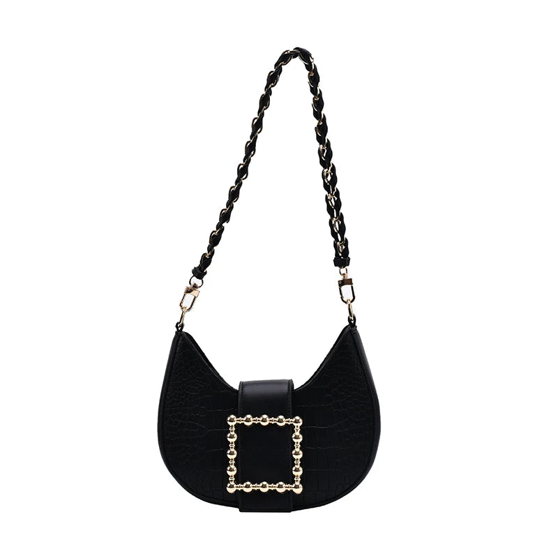 Stone Pattern Saddle Bag Women High PU Leather Handbag