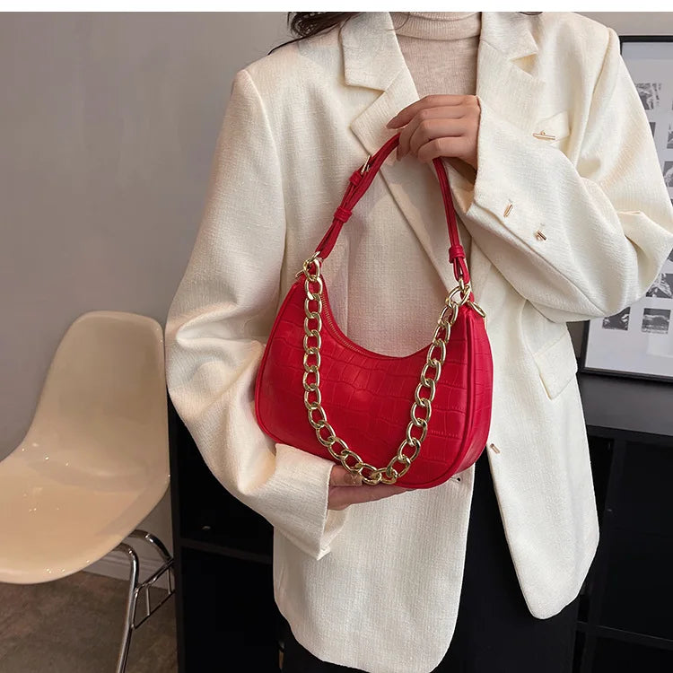 Crocodile Women Shoulder Armpit Purses Fall Winter Underarm Handbags