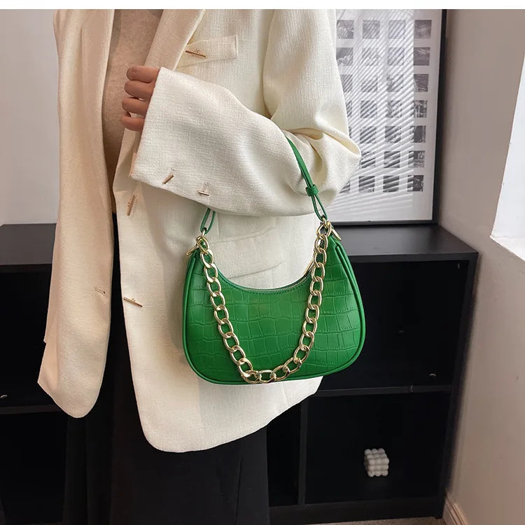 Crocodile Women Shoulder Armpit Purses Fall Winter Underarm Handbags