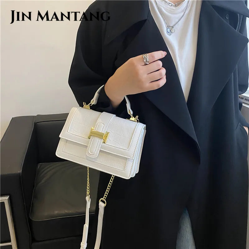 Stone Pattern Square Tote Bag Chain Shoulder Messenger Bag