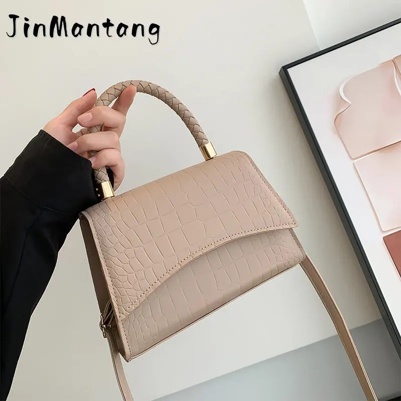 Stone Pattern Vintage Shoulder Bag Totes Solid Pu Handbags Top Handle Bags
