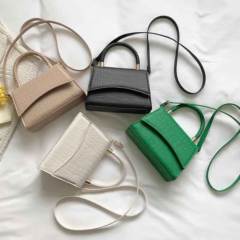 Stone Pattern Vintage Shoulder Bag Totes Solid Pu Handbags Top Handle Bags