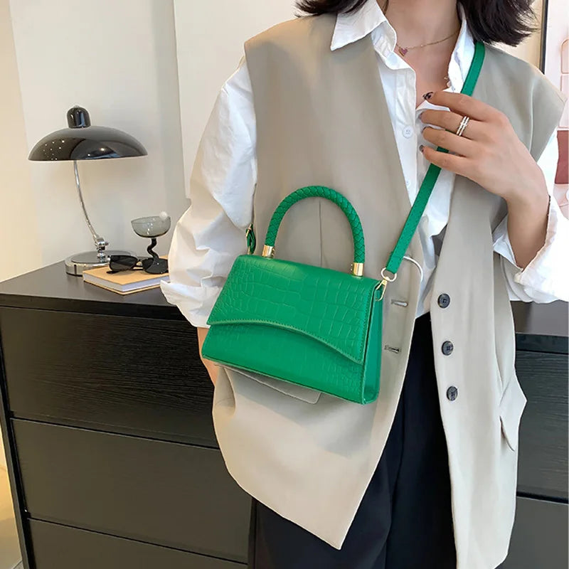 Stone Pattern Vintage Shoulder Bag Totes Solid Pu Handbags Top Handle Bags