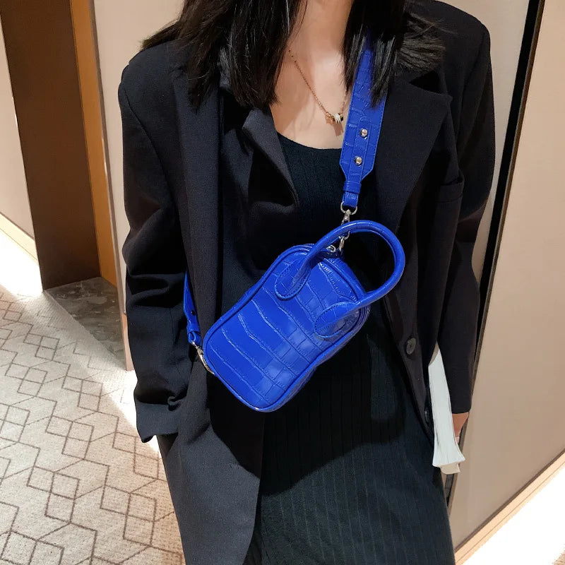 Stone Pattern Shoulder Bag High Leather Chest Bag