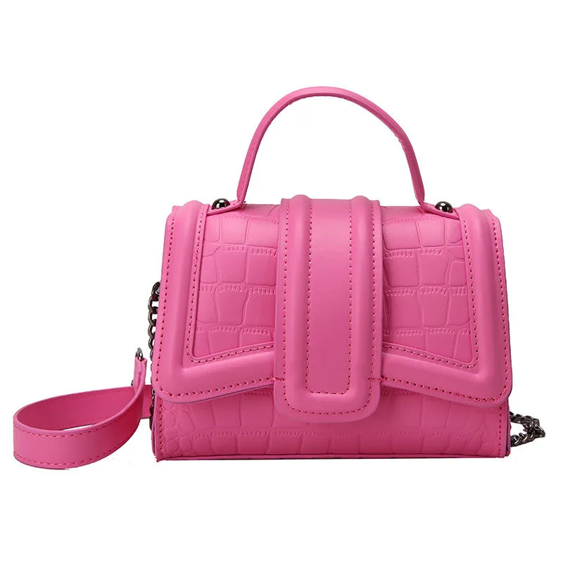 Stone Pattern Zipper Handbags Embossed Lacquer Shoulder Bag