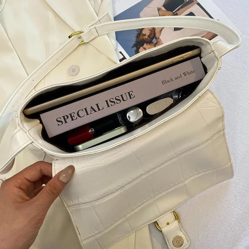Stone Pattern Shoulder Bag PU Leather Crossbody Handbag