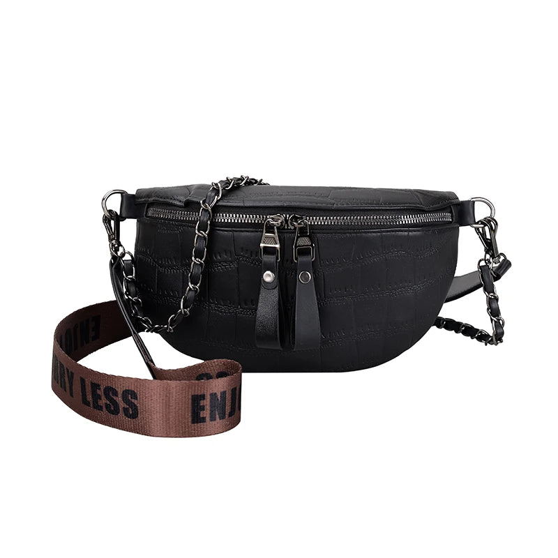 Stone Pattern Chain Waist Bags Women Chest Bag Crossbody Bags Female Waist Packs