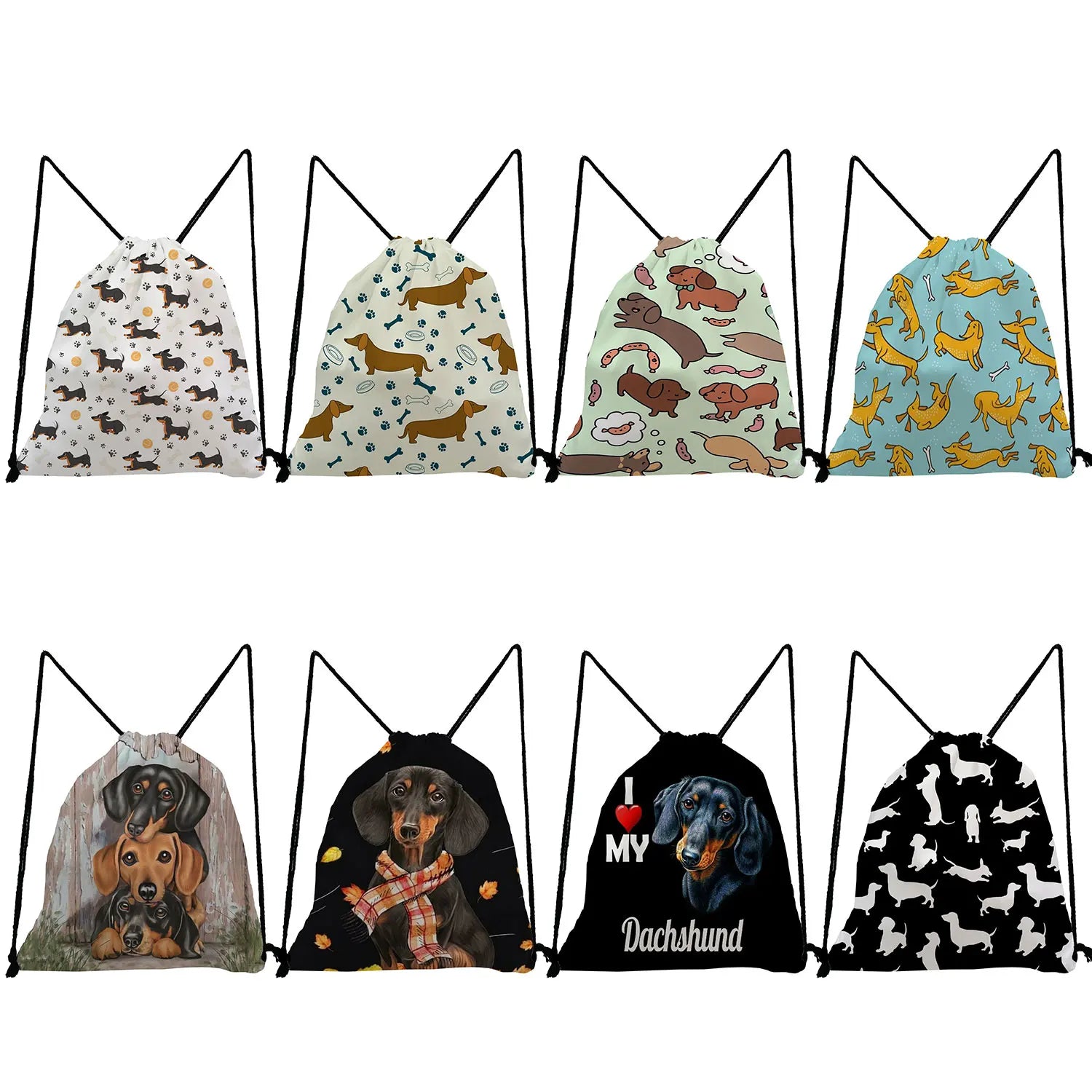 Dog Print Shoe Bag Drawstring Backpack for Students