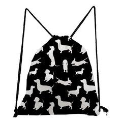 Dog Print Shoe Bag Drawstring Backpack for Students