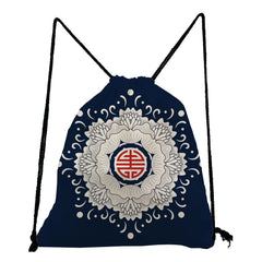 Floral Porcelain Geometry Backpack Drawstring Pocket
