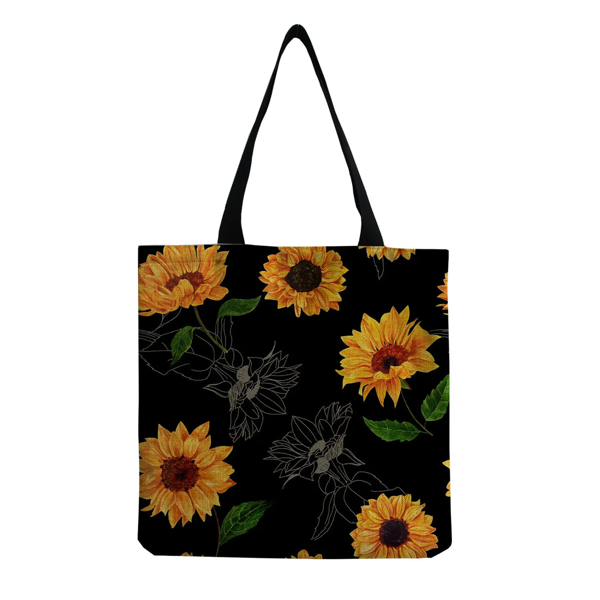 Sunflower Print Foldable Shopping Bag Large Capacity Tote Handbag