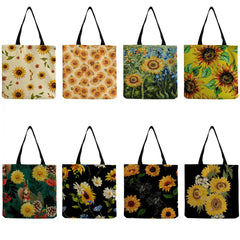 Sunflower Print Foldable Shopping Bag Large Capacity Tote Handbag