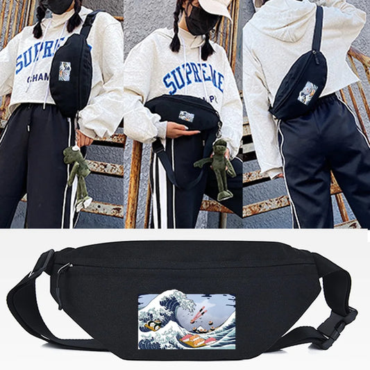 Stormy Sea Print Waist Bag Small Chest Pack Crossbody Hip Hop Street Shoulder Pa