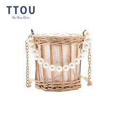 Summer Straw Beaded Chain Shoulder Bag