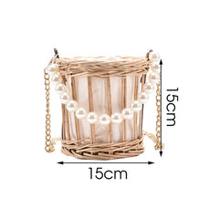 Summer Straw Beaded Chain Shoulder Bag