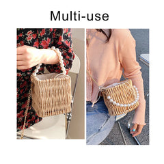 Summer Straw Beaded Chain Shoulder Bag