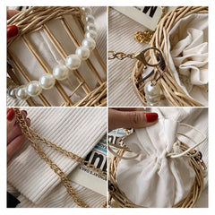 Summer Straw Beaded Chain Shoulder Bag