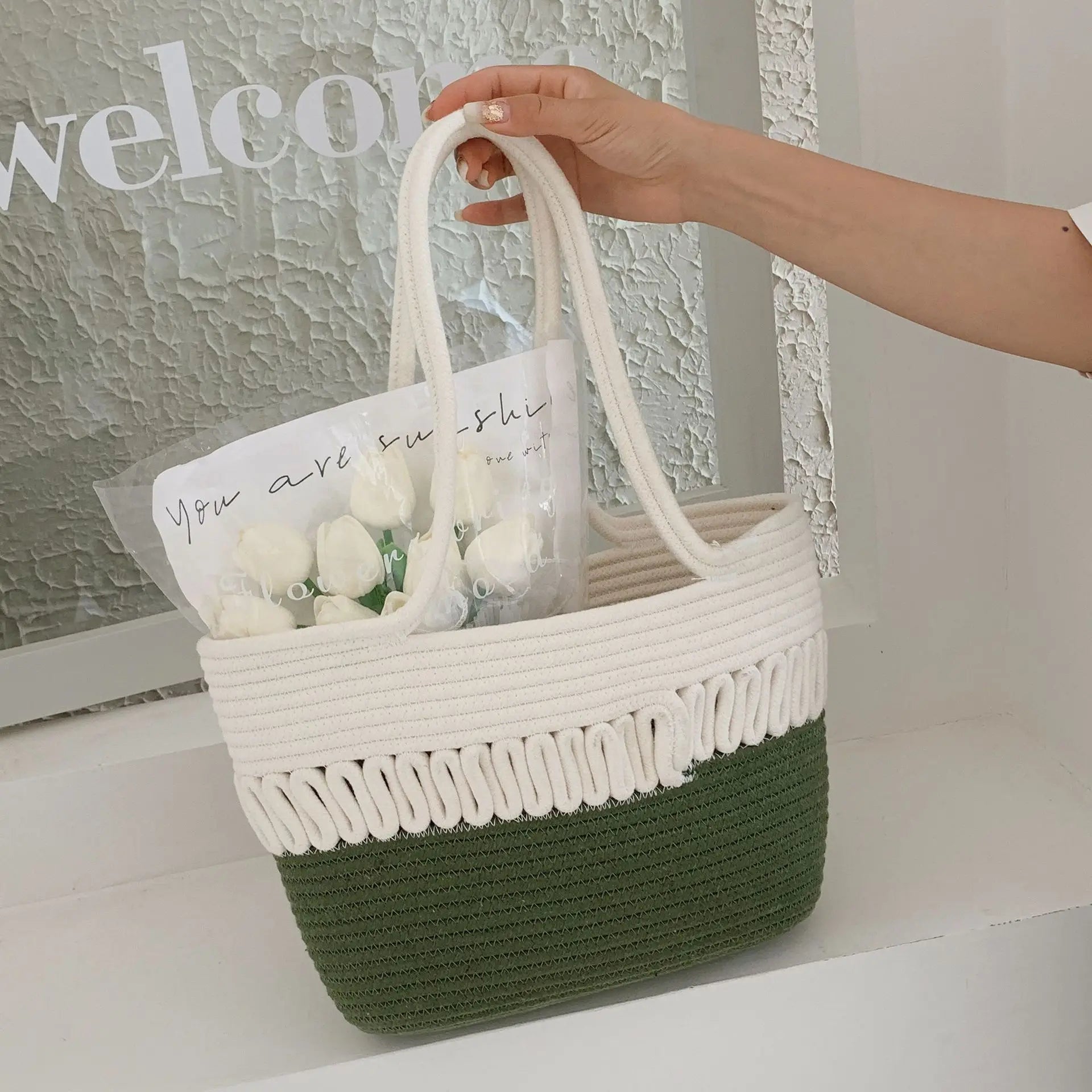 Straw Beach Tote Bag Large Capacity Handbag Gift for Women Girls