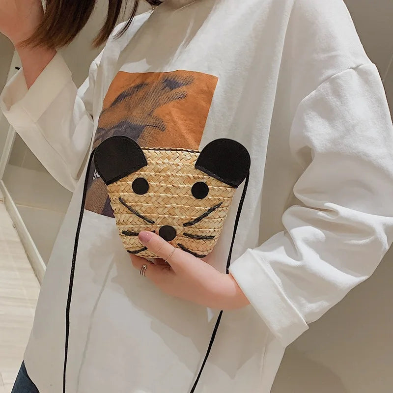 Straw Bag Girl Beach Mini-pocket Bag with Puppy Style
