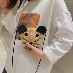 Straw Bag Girl Beach Mini-pocket Bag with Puppy Style