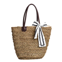 Straw Bag Women Handbag Moon Shape Lace Bow Rattan Beach Shoulder Crossbody Bag