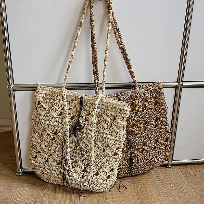 Zippered Shoulder Bag Tote Handwoven Handbags For Daily Use