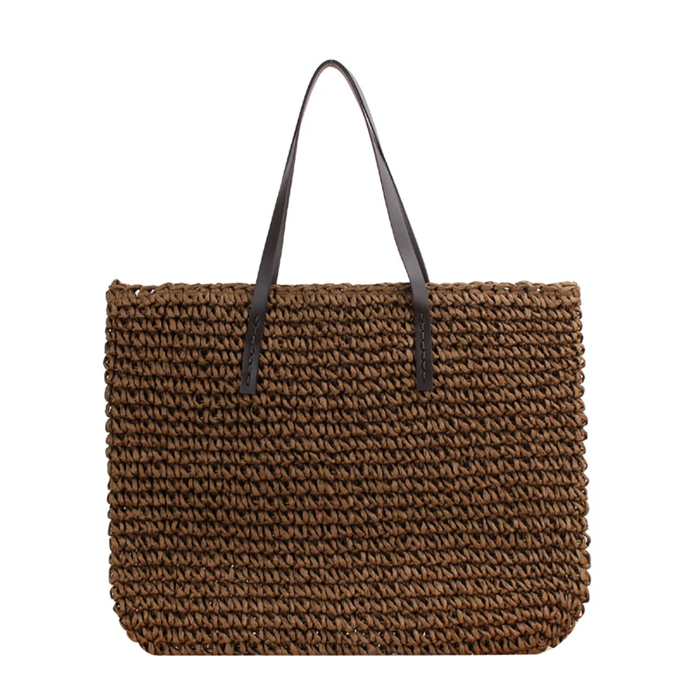 Vintage Rattan Woven Straw Beach Bag Large Capacity